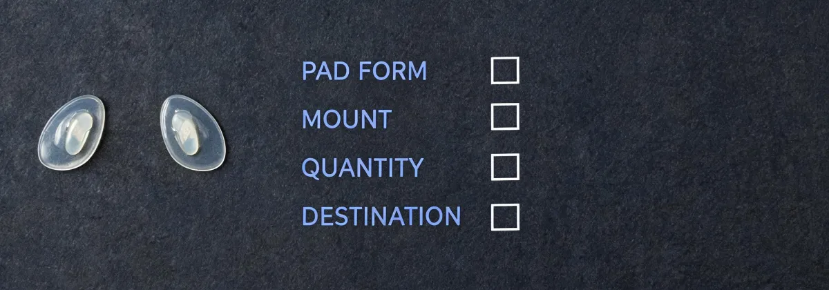 Specification checklist diagram for nose pads, not a mapped office
